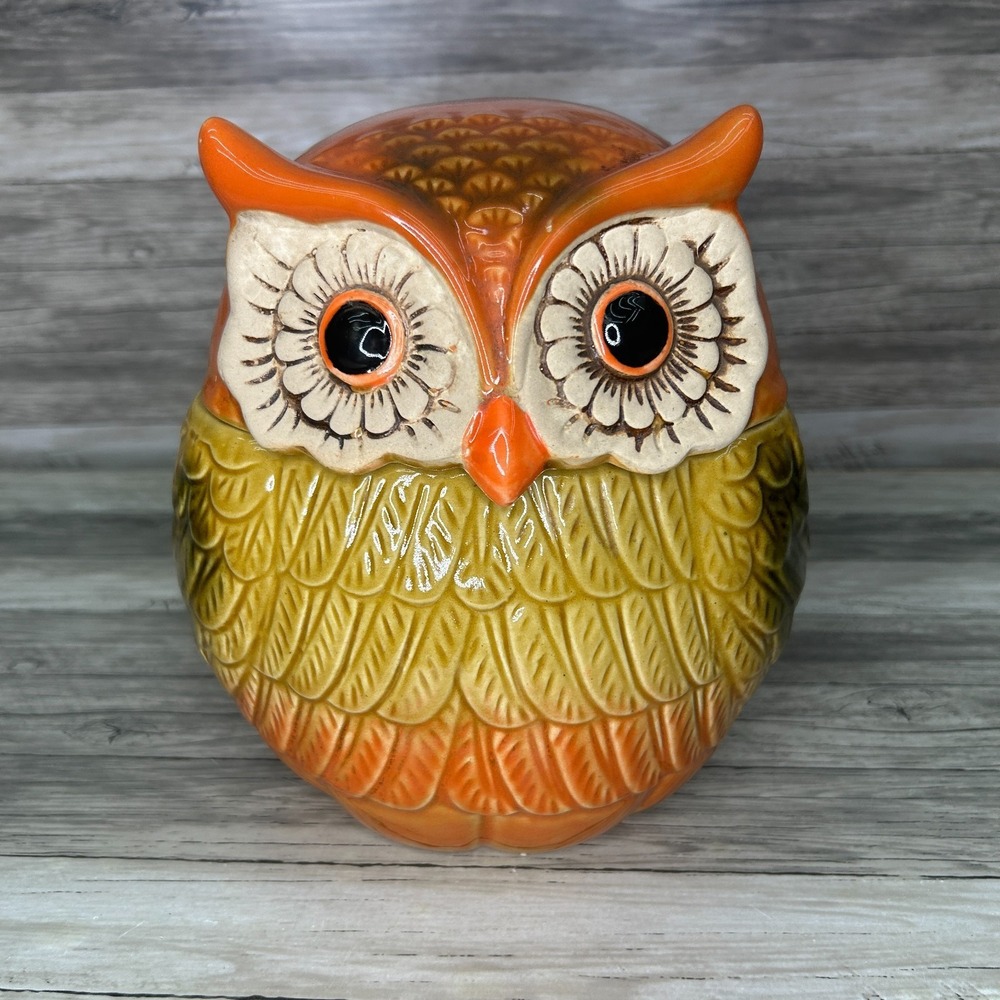 Cracker Barrel Owl Cookie Jar 8" Stoneware Pumpkin Fall Bird